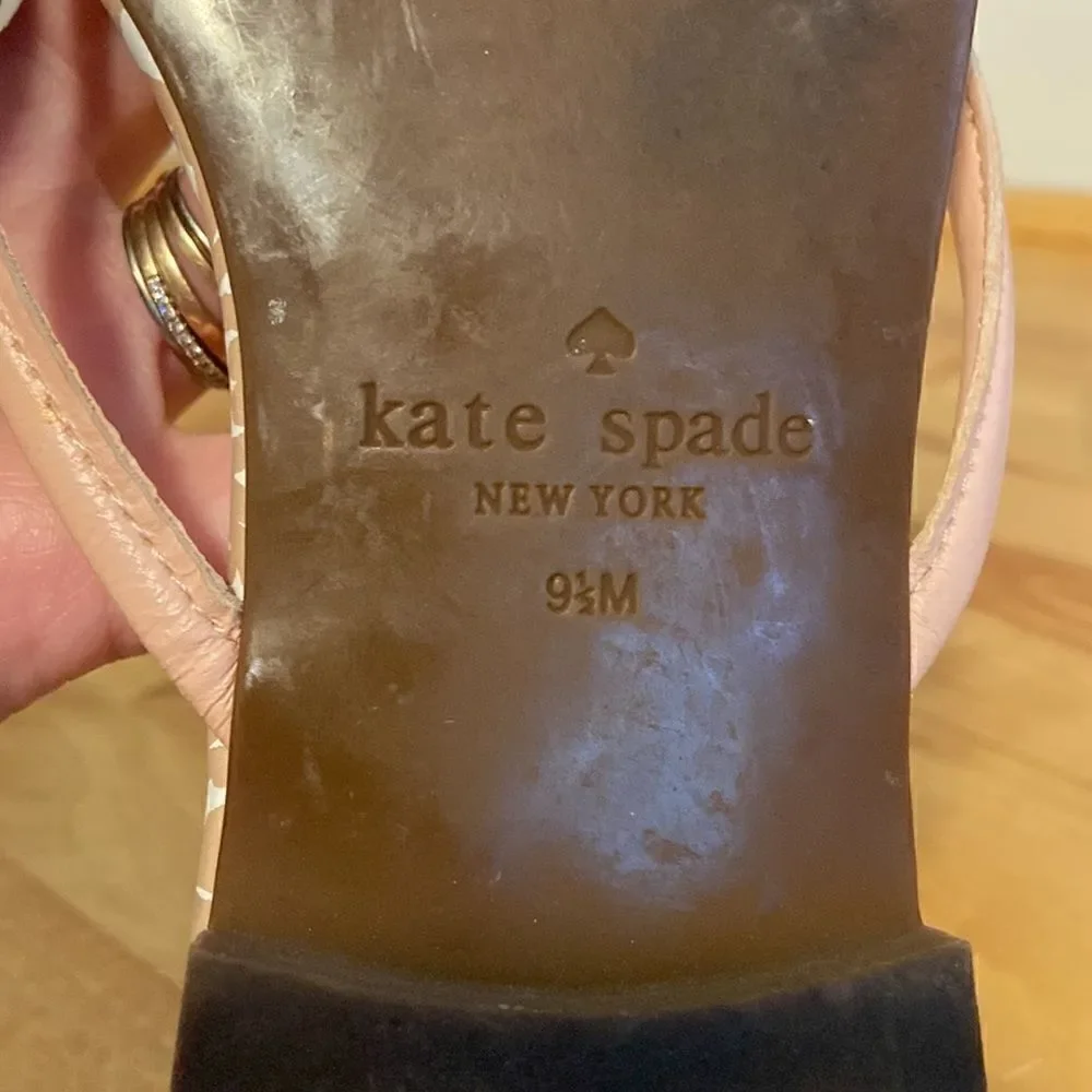Kate Spade Taupe & Blush Pretty Bow Leather Slide On Flip Flop Sandals Size 9.5